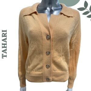 Tahari 100% Cotton Button-Front Cardigan Classic Button Up– Peach Extra Small